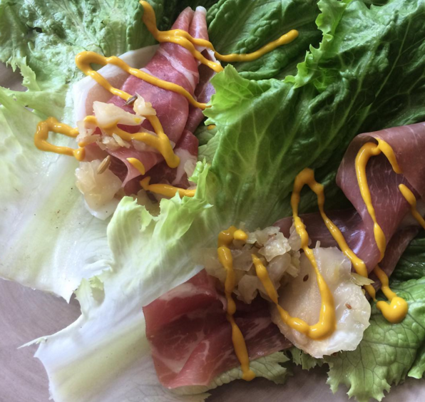 Proscuttio and Kraut Wraps with a Boiled Egg